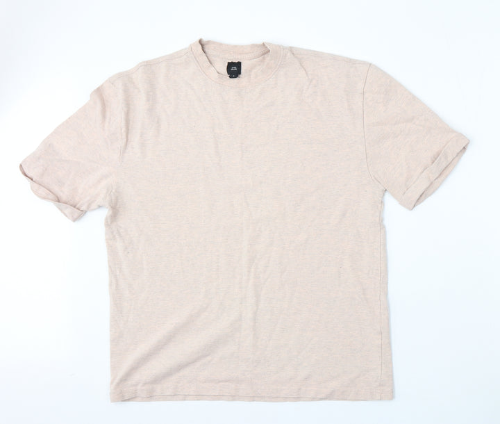 River Island Womens Beige  Cotton Basic T-Shirt Size S Round Neck