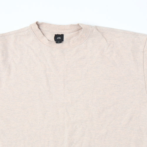 River Island Womens Beige  Cotton Basic T-Shirt Size S Round Neck