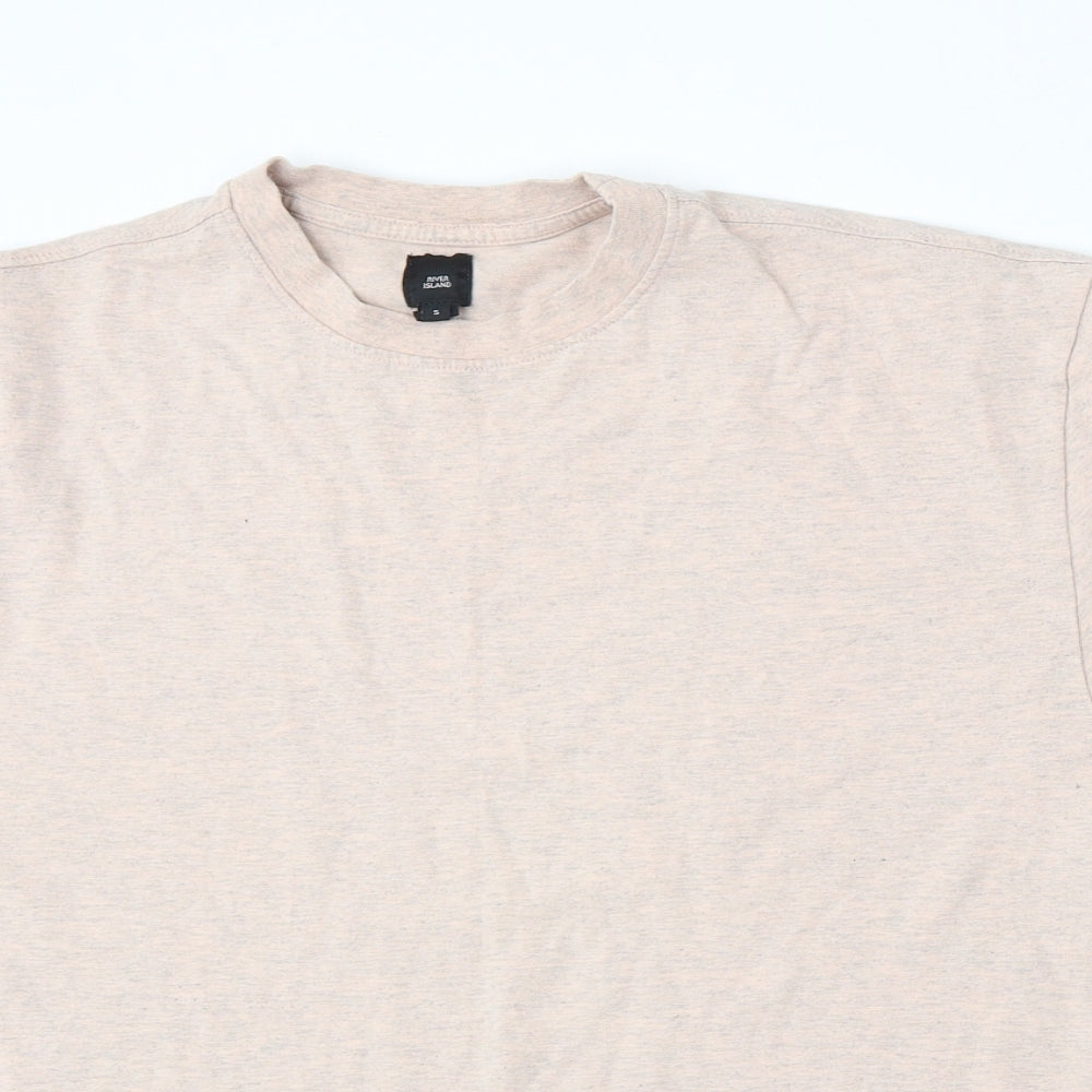 River Island Womens Beige  Cotton Basic T-Shirt Size S Round Neck
