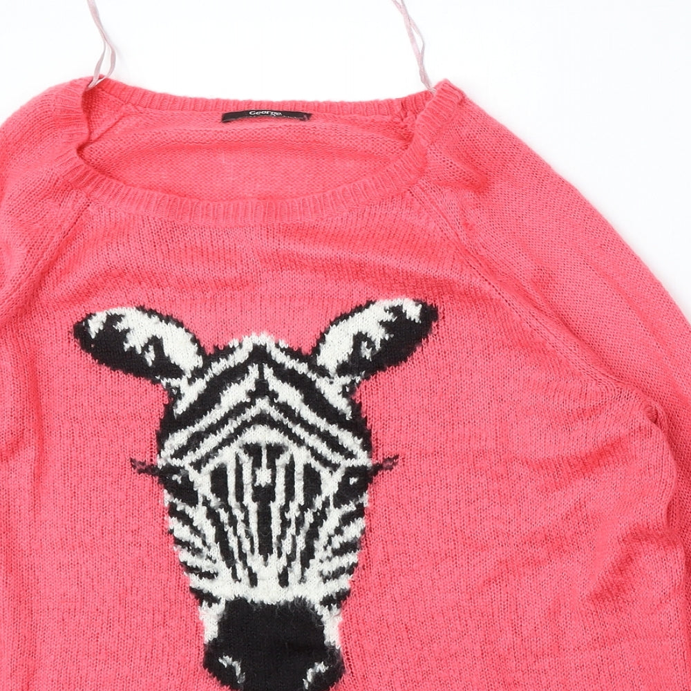 George Womens Pink Round Neck  Acrylic Pullover Jumper Size 16