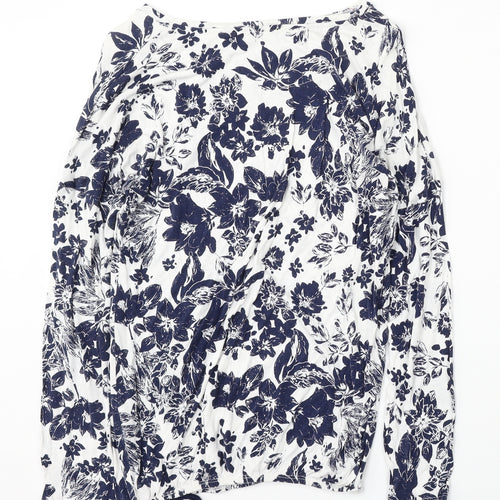 George Womens White Round Neck Floral Viscose Pullover Jumper Size 14