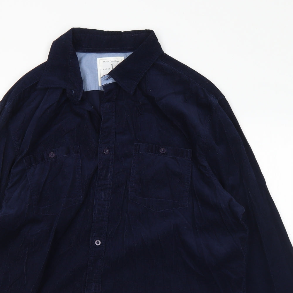 Jasper Conran Mens Blue  Cotton  Button-Up Size L Collared Button