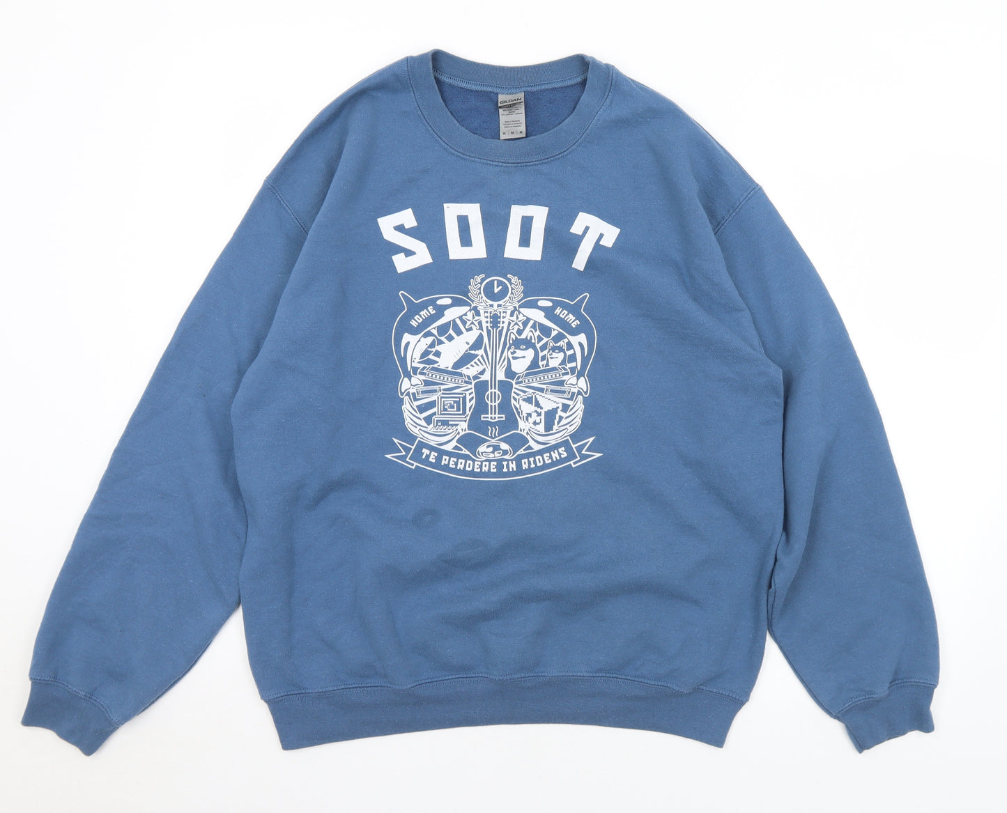 Gildan Mens Blue  Cotton Pullover Sweatshirt Size M   - Soot Animals