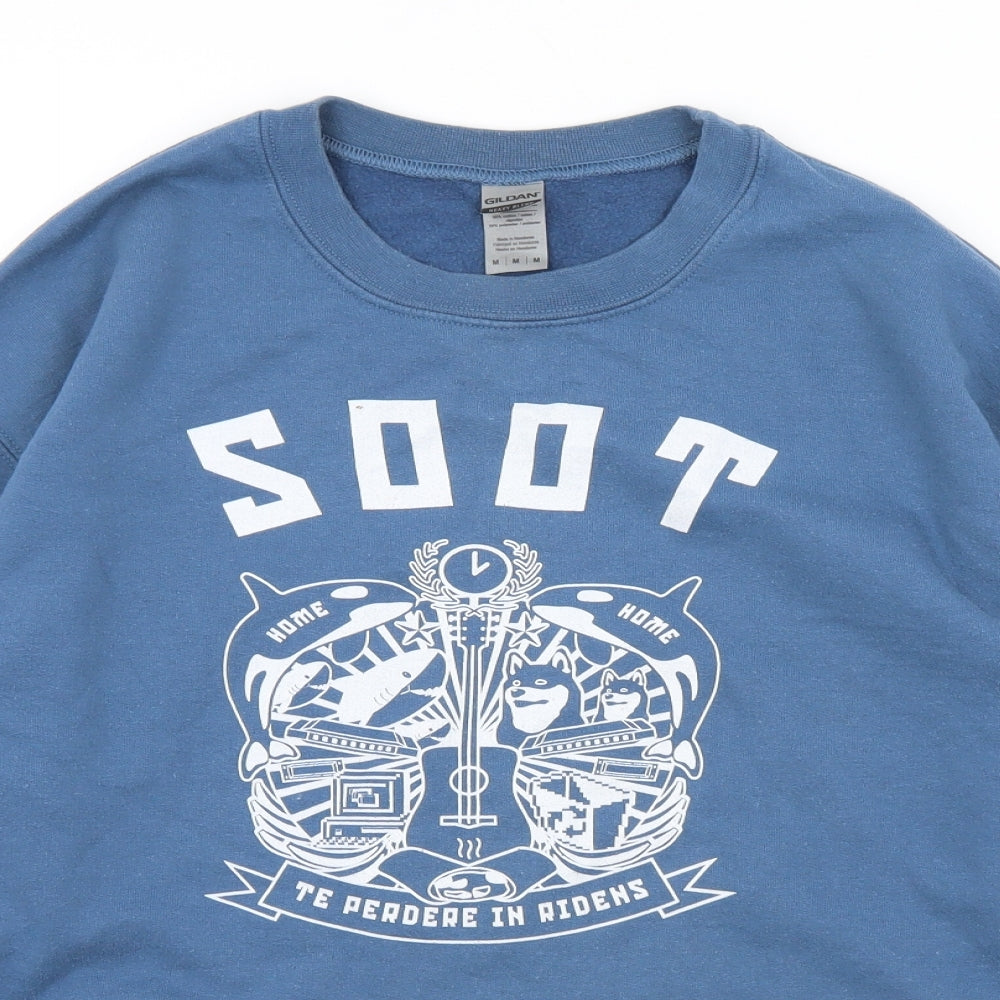 Gildan Mens Blue  Cotton Pullover Sweatshirt Size M   - Soot Animals