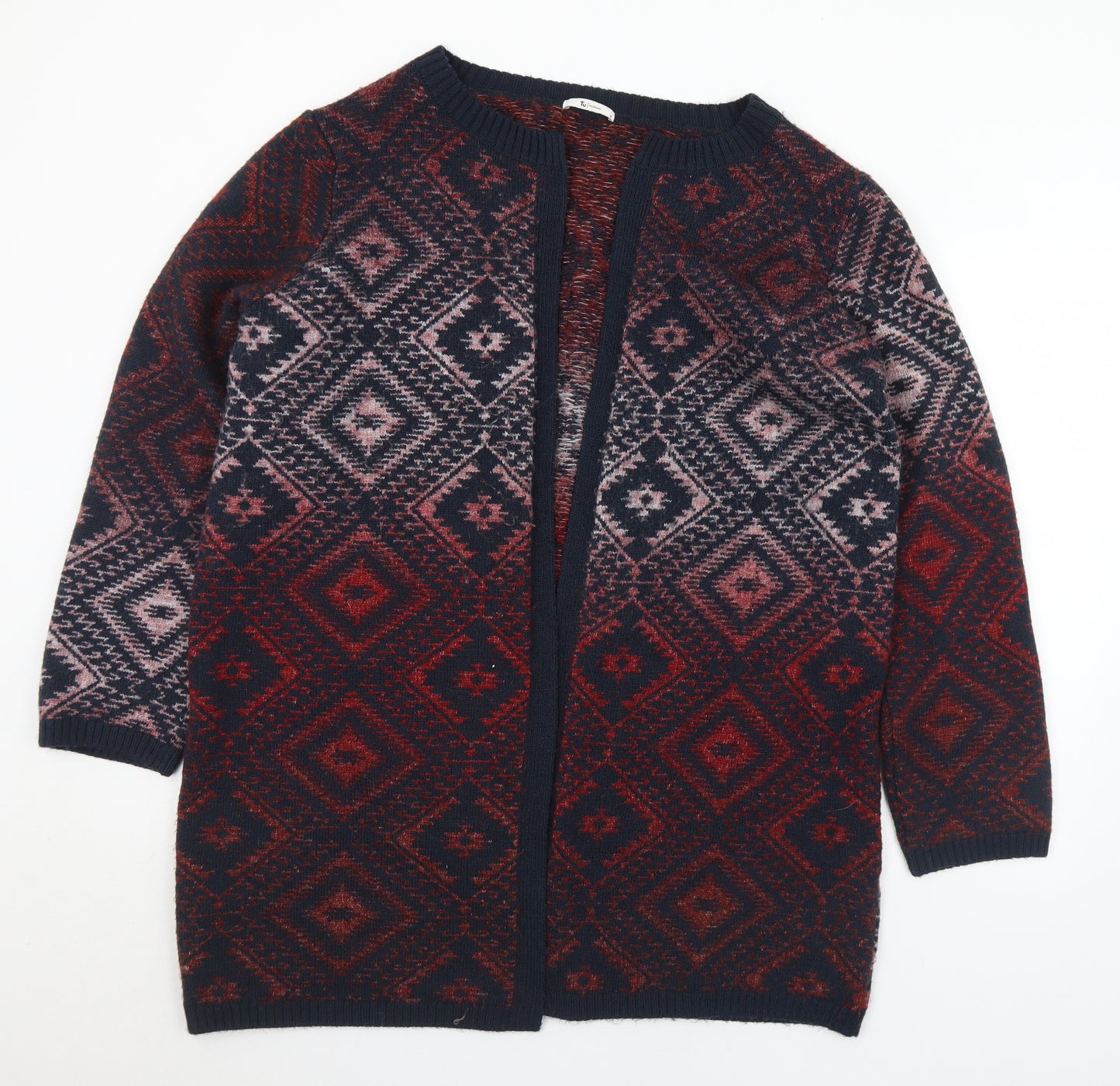 TU Womens Multicoloured Round Neck Geometric Acrylic Cardigan Jumper Size 18