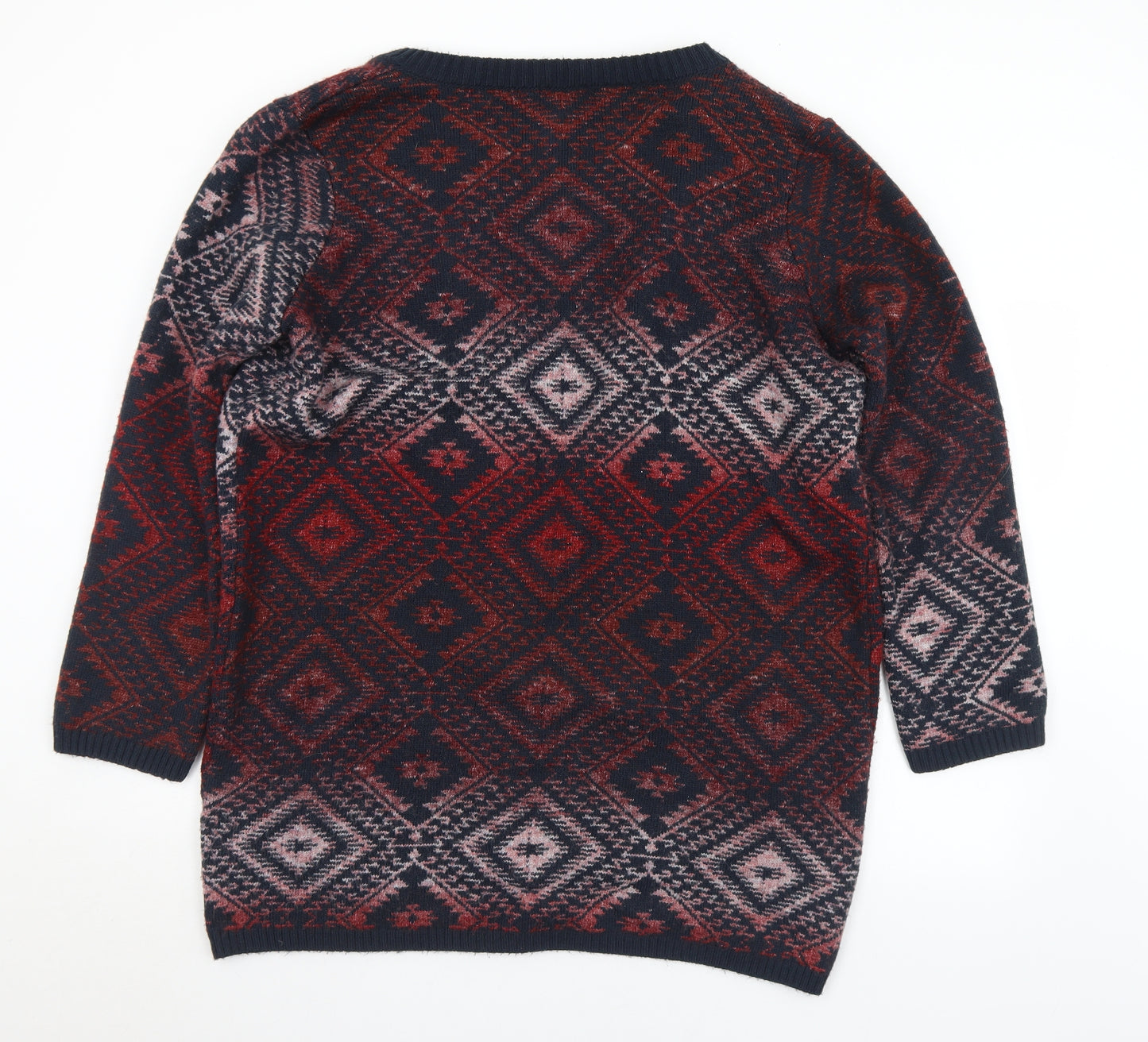 TU Womens Multicoloured Round Neck Geometric Acrylic Cardigan Jumper Size 18