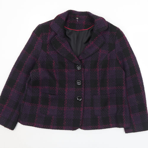 EWM Womens Purple Check  Pea Coat Coat Size 20  Button