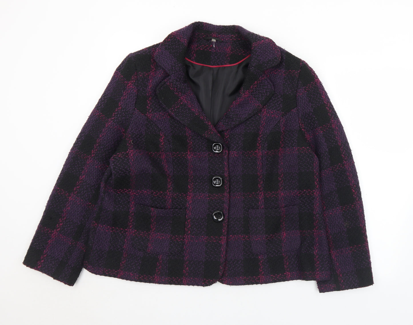 EWM Womens Purple Check  Pea Coat Coat Size 20  Button