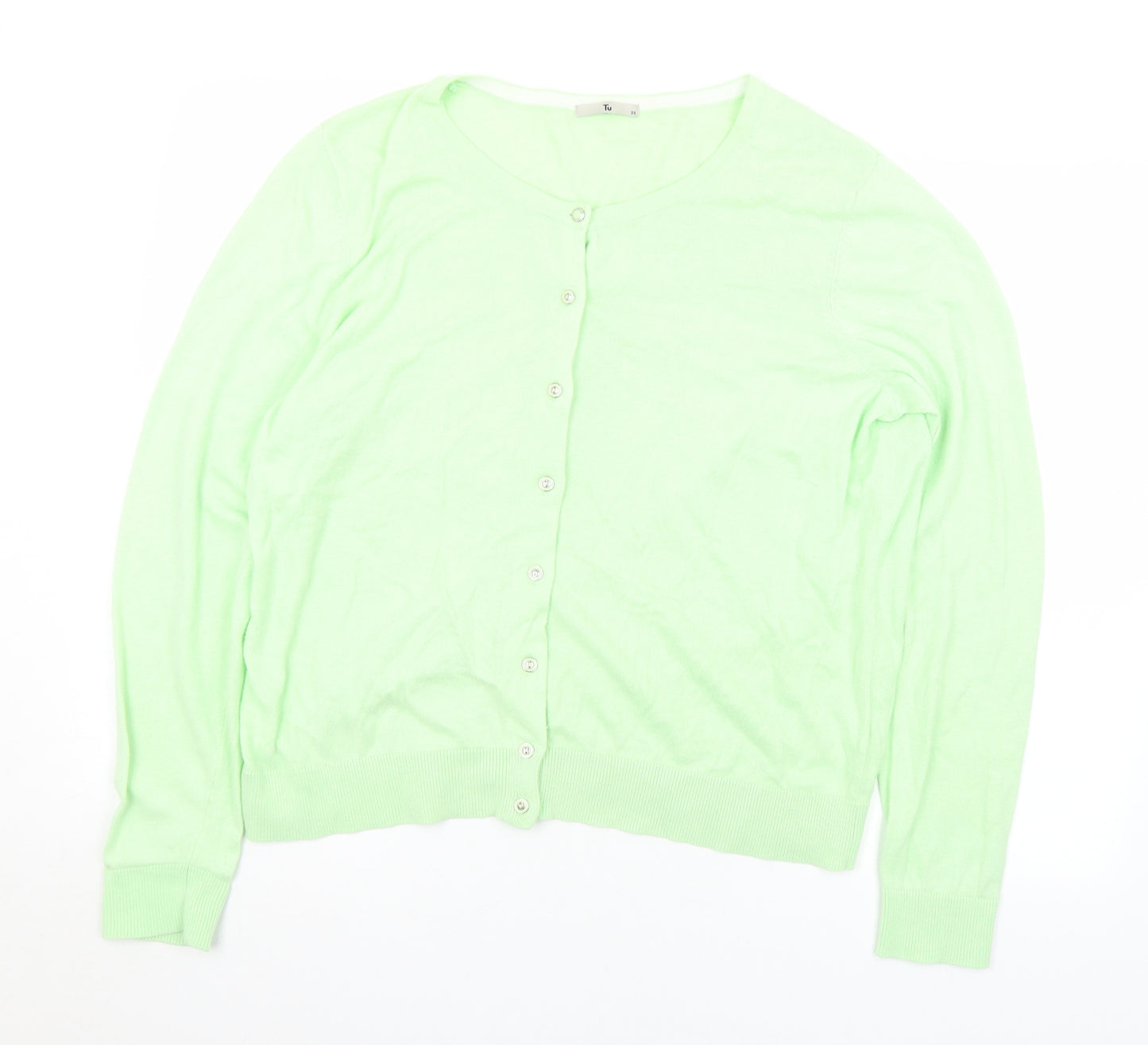 TU Womens Green Round Neck  Cotton Cardigan Jumper Size 22
