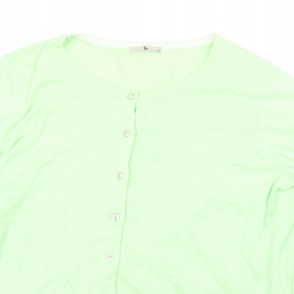 TU Womens Green Round Neck  Cotton Cardigan Jumper Size 22