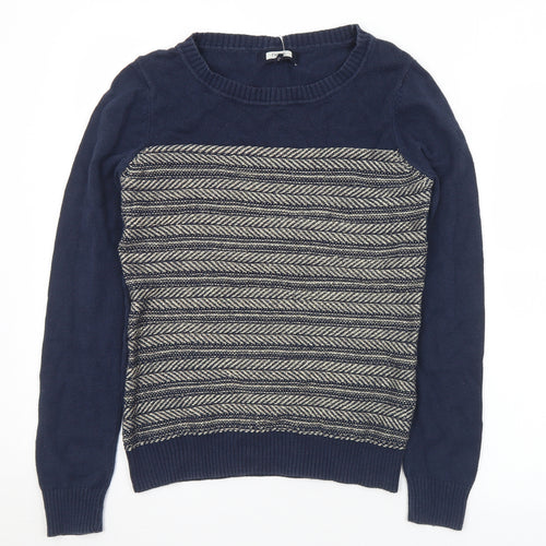 NEXT Womens Blue Round Neck Geometric Cotton Pullover Jumper Size 10