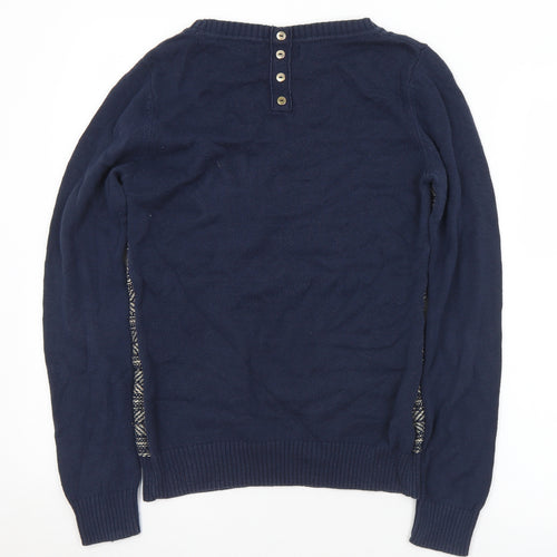 NEXT Womens Blue Round Neck Geometric Cotton Pullover Jumper Size 10