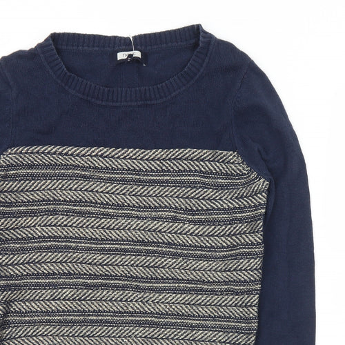 NEXT Womens Blue Round Neck Geometric Cotton Pullover Jumper Size 10
