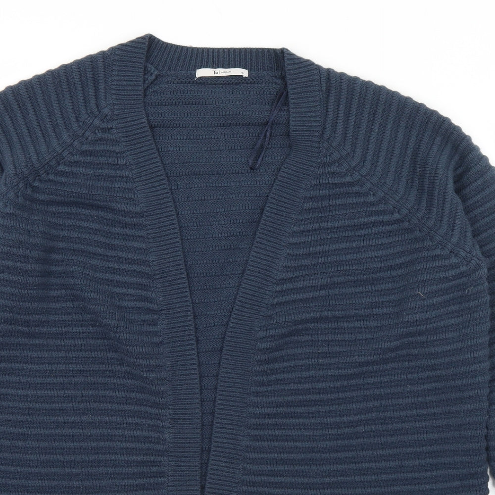 TU Womens Blue Collared  Acrylic Cardigan Jumper Size 16