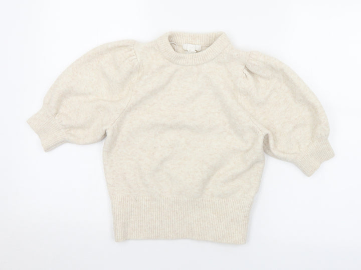 H&M Womens Ivory Crew Neck  Polyester Pullover Jumper Size S