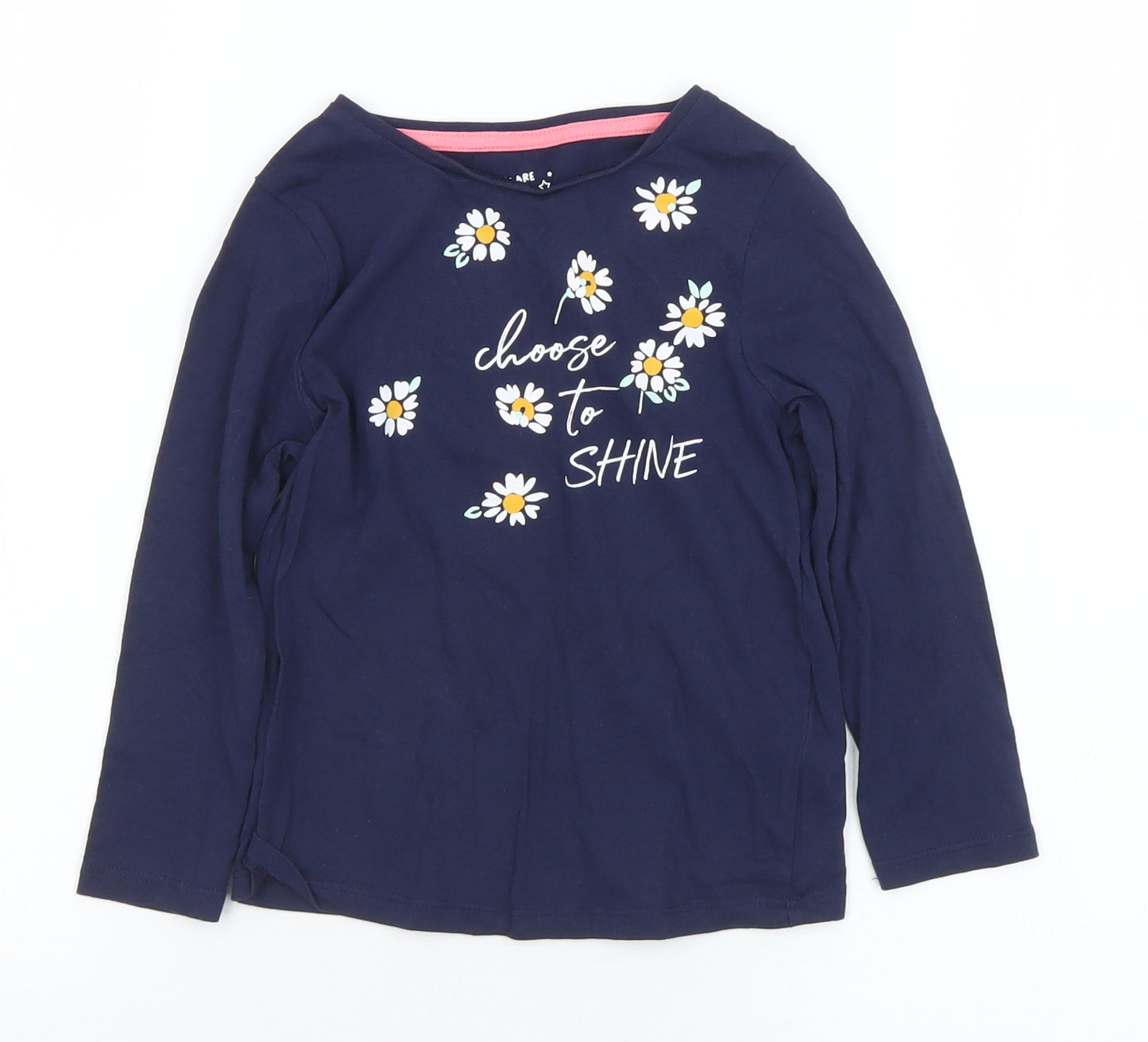F&F Girls Blue Floral Cotton Basic T-Shirt Size 4-5 Years Round Neck  - Choose to Shine