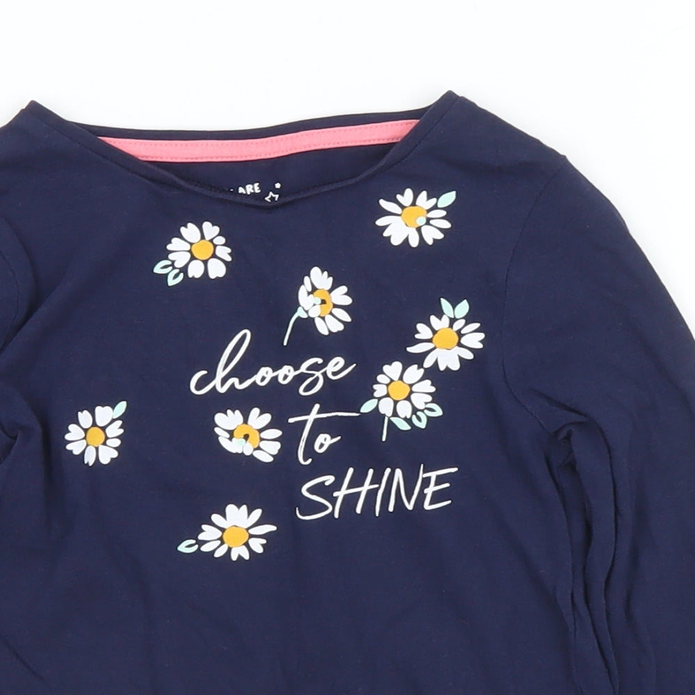 F&F Girls Blue Floral Cotton Basic T-Shirt Size 4-5 Years Round Neck  - Choose to Shine