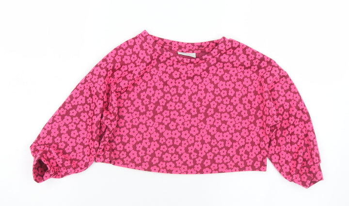 Matalan Girls Pink Floral Polyester Pullover Sweatshirt Size 5 Years