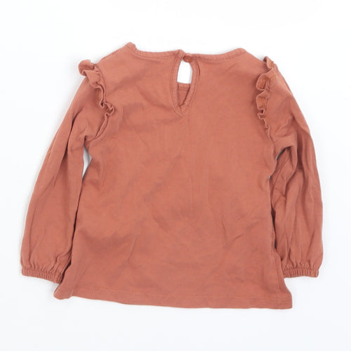 Primark Girls Brown  Cotton Basic T-Shirt Size 9-12 Months Round Neck Button