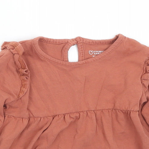 Primark Girls Brown  Cotton Basic T-Shirt Size 9-12 Months Round Neck Button