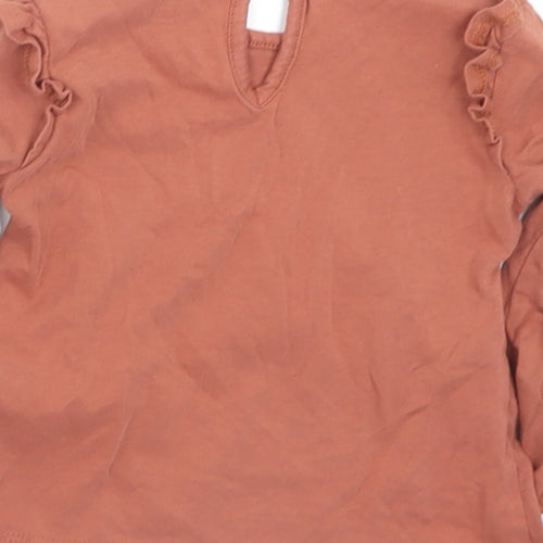 Primark Girls Brown  Cotton Basic T-Shirt Size 9-12 Months Round Neck Button