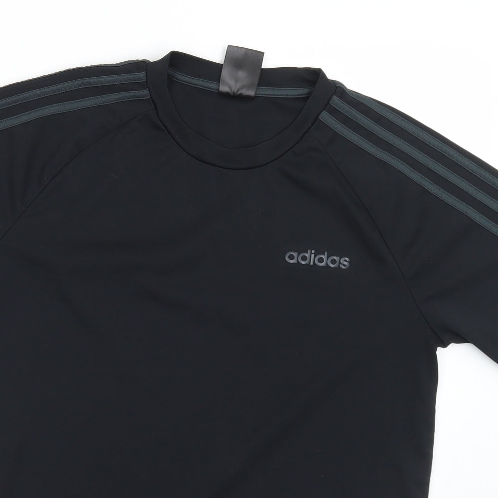 adidas Mens Black  Polyester  T-Shirt Size S Crew Neck