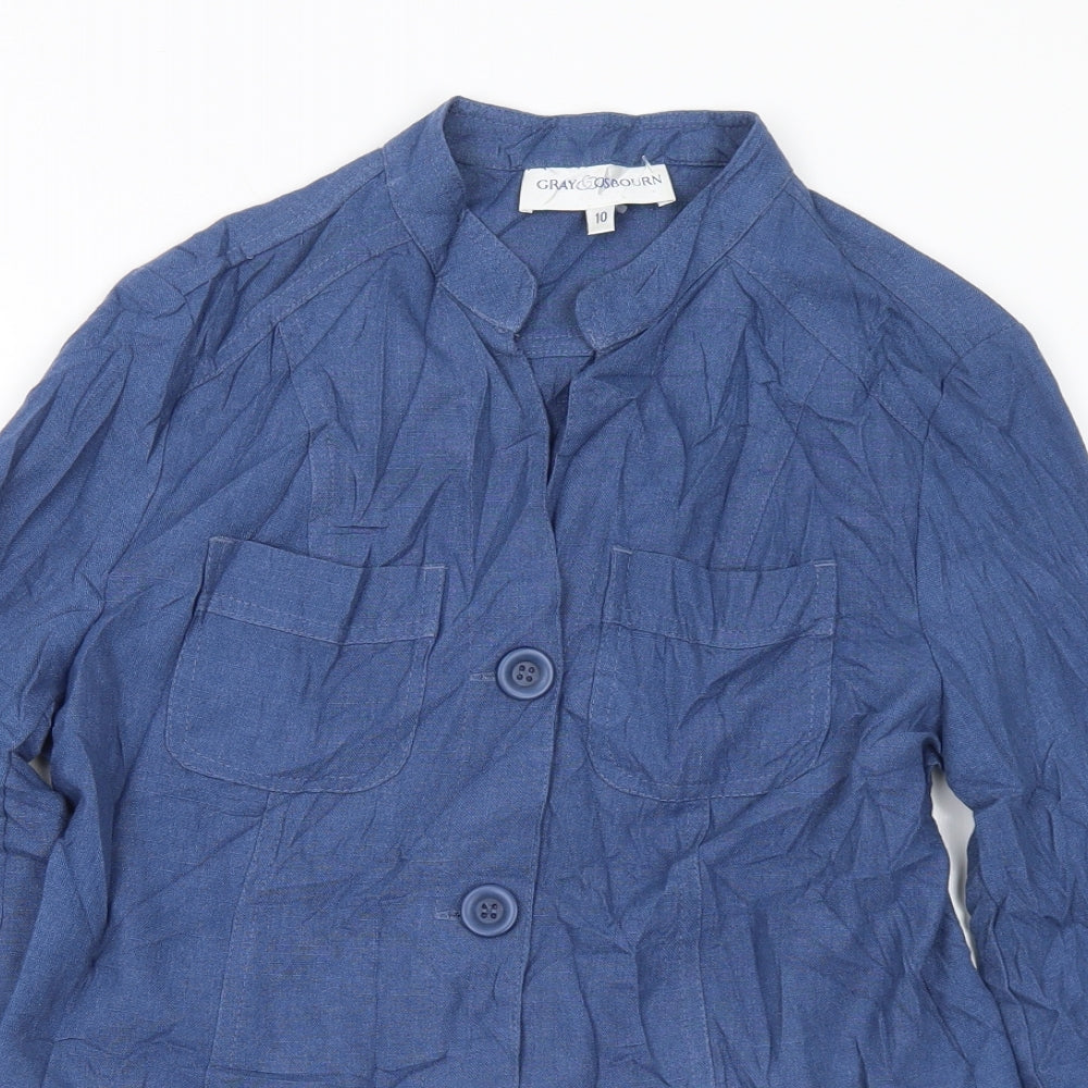 Gray Osbourn Womens Blue  Polyester Jersey Button-Up Size 10 Henley