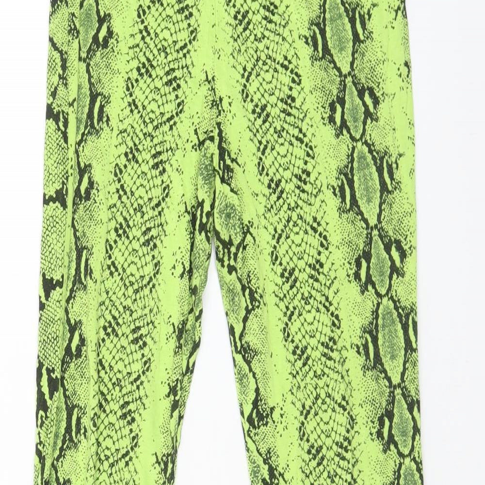 Boohoo Womens Yellow Animal Print Viscose Jogger Leggings Size 8 L33 in