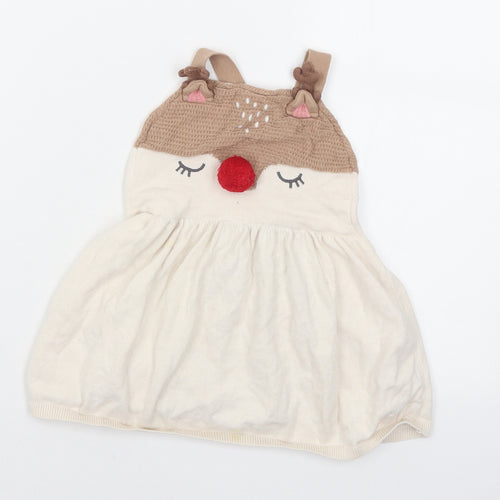 F&F Girls Ivory  Cotton Fit & Flare  Size 18-24 Months  Square Neck  - Christmas