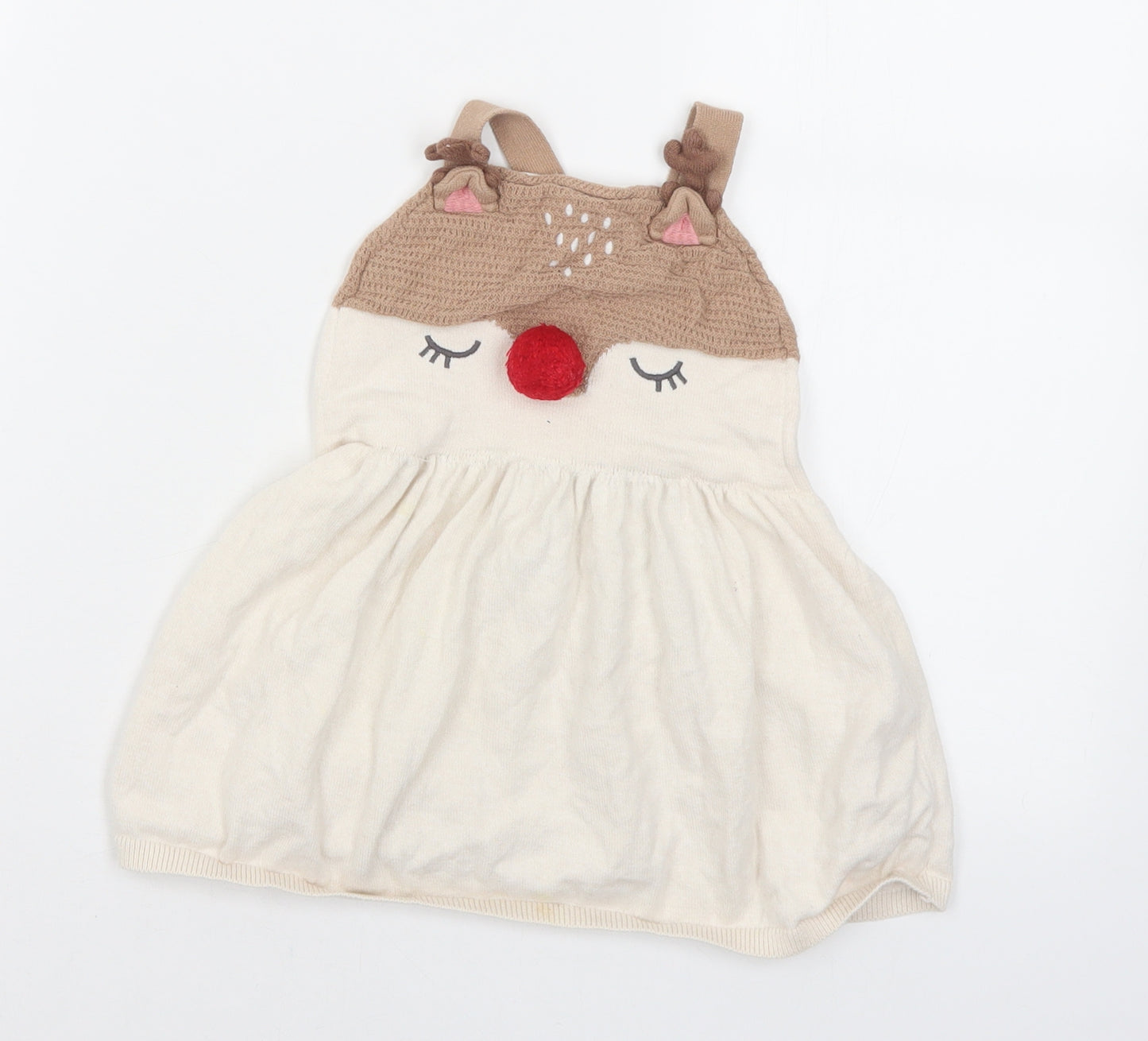 F&F Girls Ivory  Cotton Fit & Flare  Size 18-24 Months  Square Neck  - Christmas