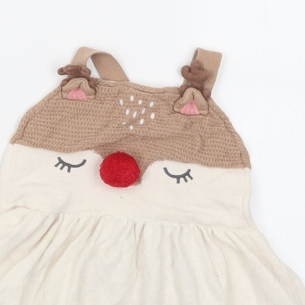 F&F Girls Ivory  Cotton Fit & Flare  Size 18-24 Months  Square Neck  - Christmas