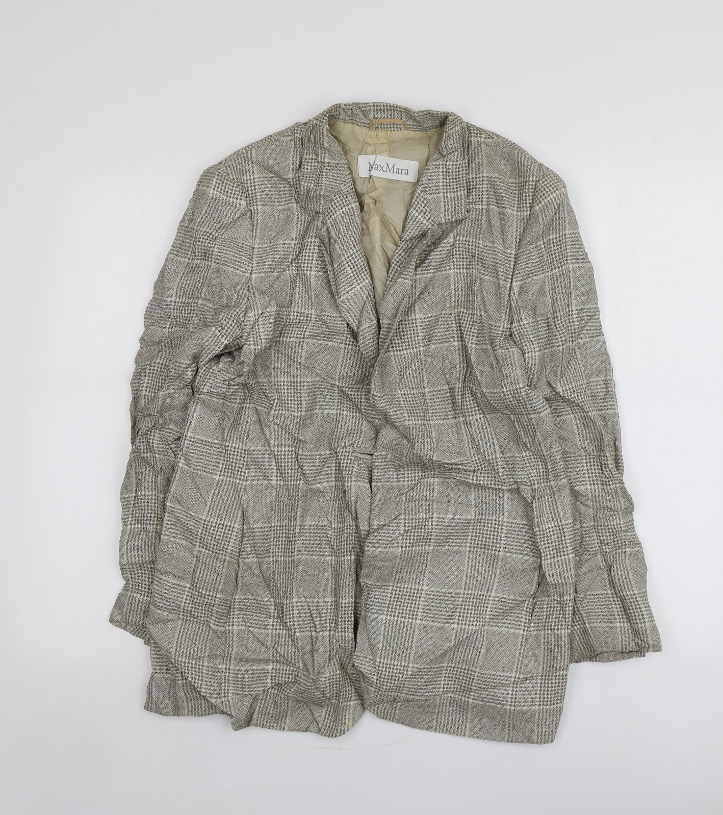 Max Mara Womens Beige Plaid Cotton Jacket Suit Jacket Size 12
