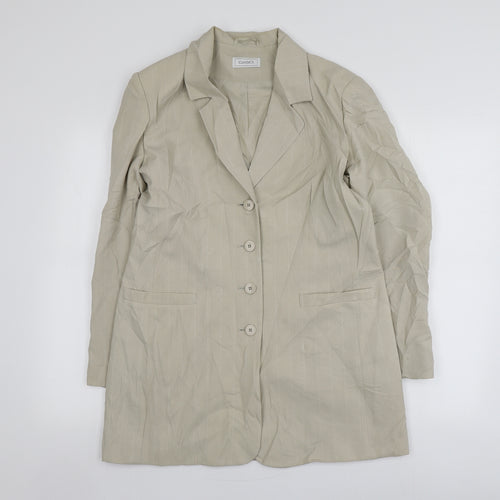 Classics Womens Beige Striped Polyester Jacket Blazer Size 14