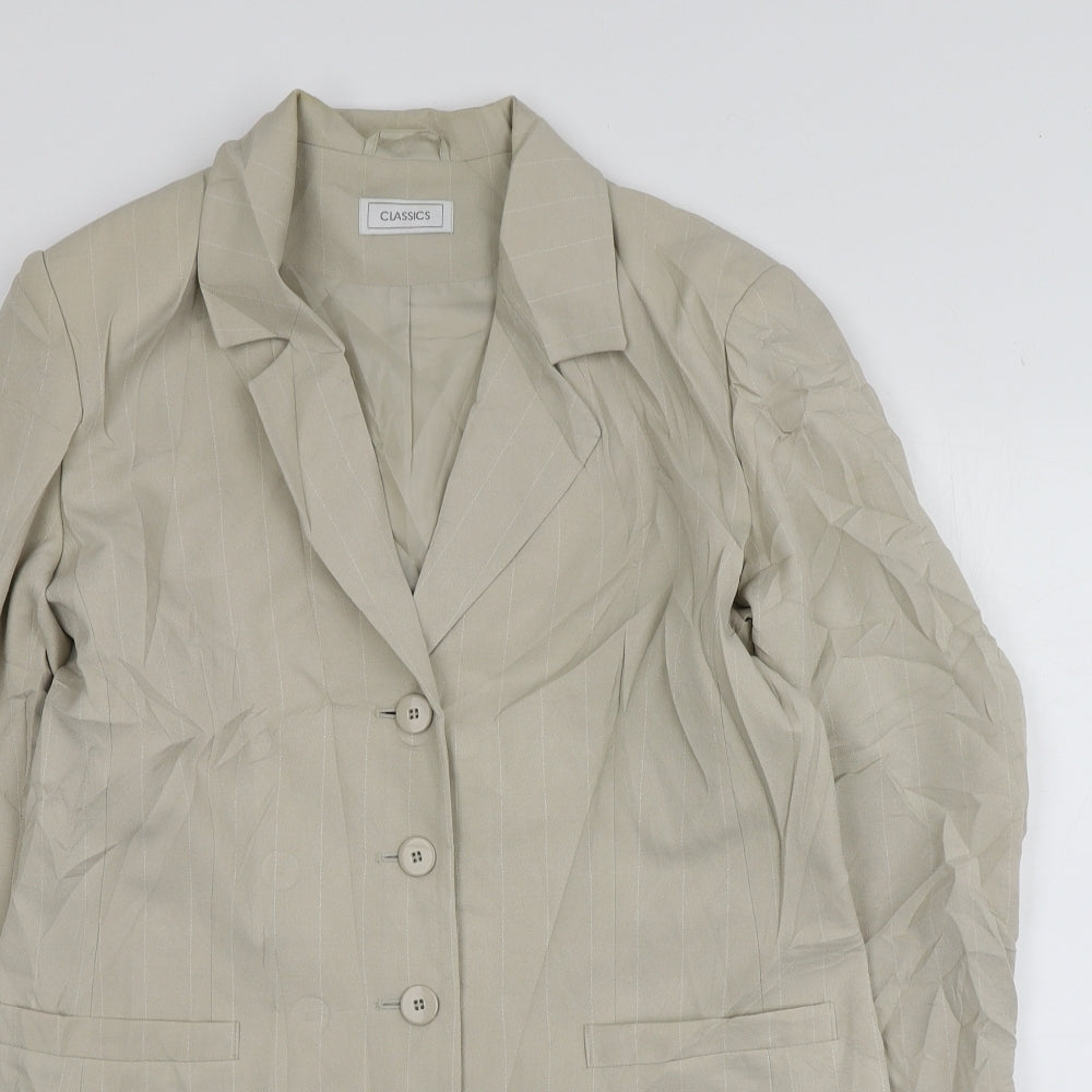 Classics Womens Beige Striped Polyester Jacket Blazer Size 14
