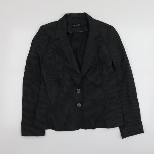 George Womens Black Striped Polyester Jacket Suit Jacket Size 14