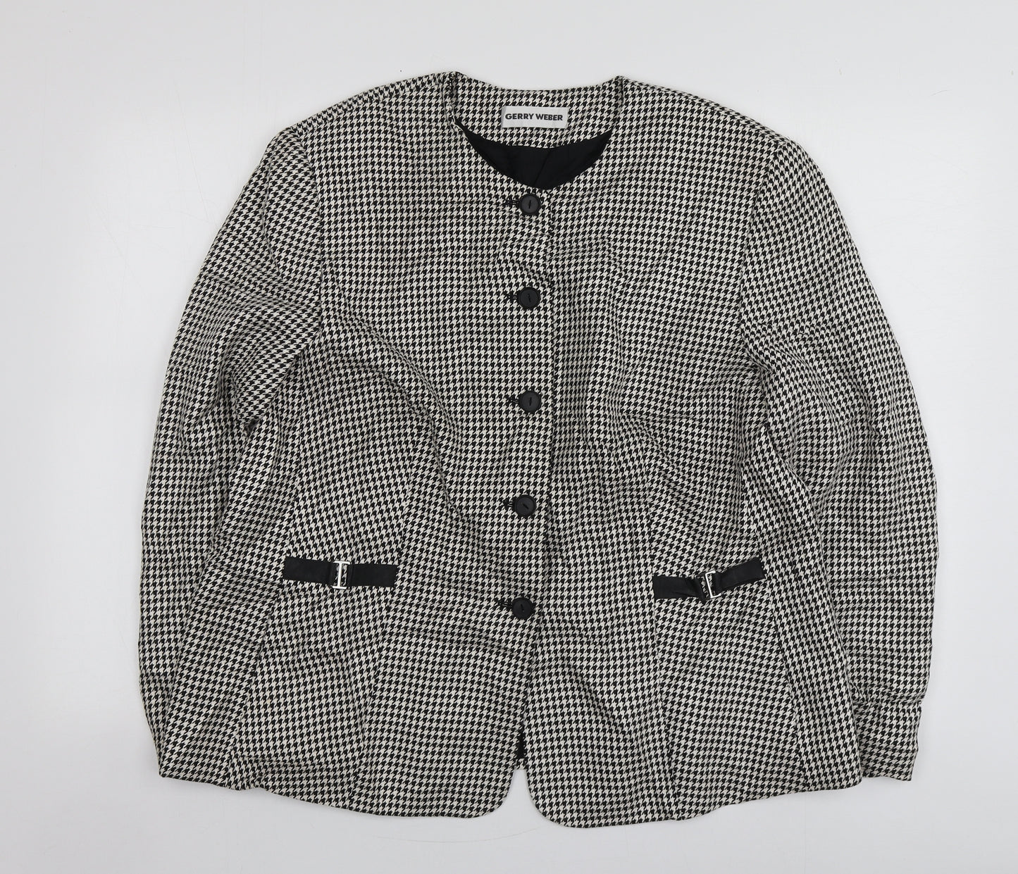 Gerry Weber Womens Beige Houndstooth Polyester Jacket Blazer Size 14