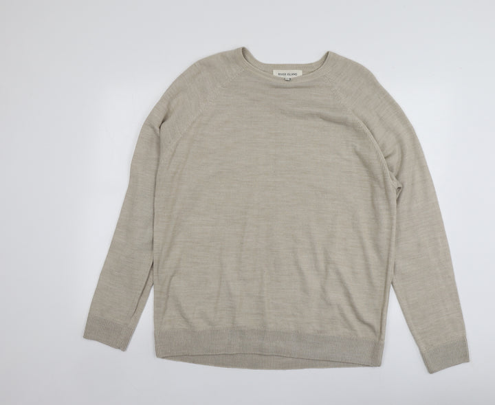 River Island Mens Beige Round Neck Acrylic Pullover Jumper Size XL