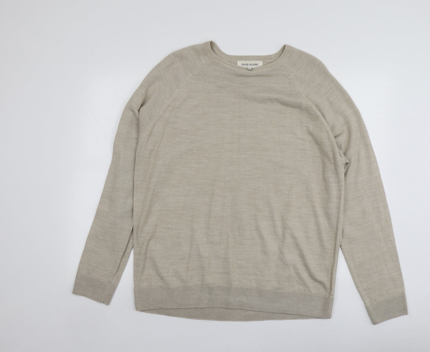 River Island Mens Beige Round Neck  Acrylic Pullover Jumper Size XL