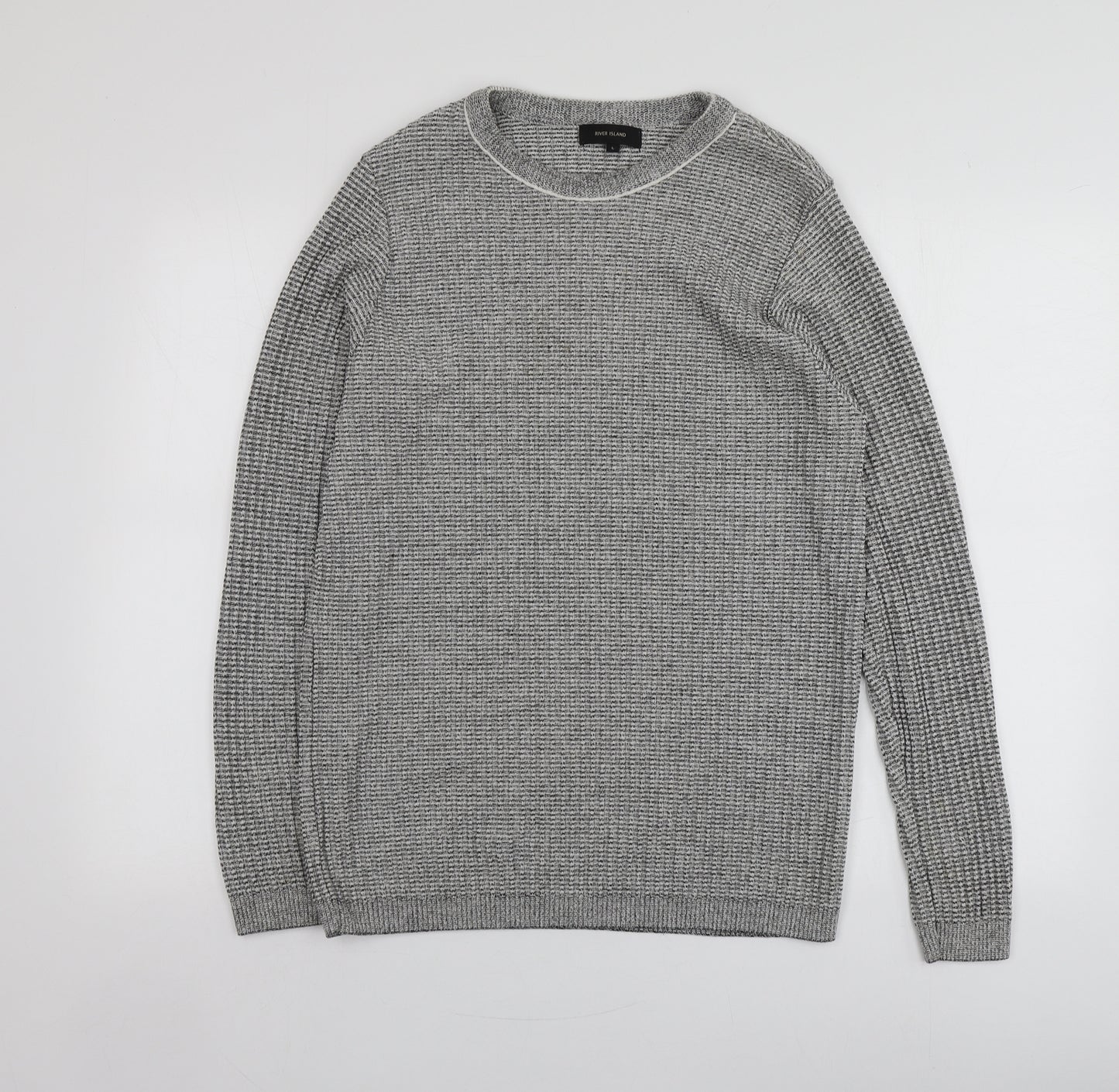 River Island Mens Grey Round Neck  Acrylic Pullover Jumper Size L