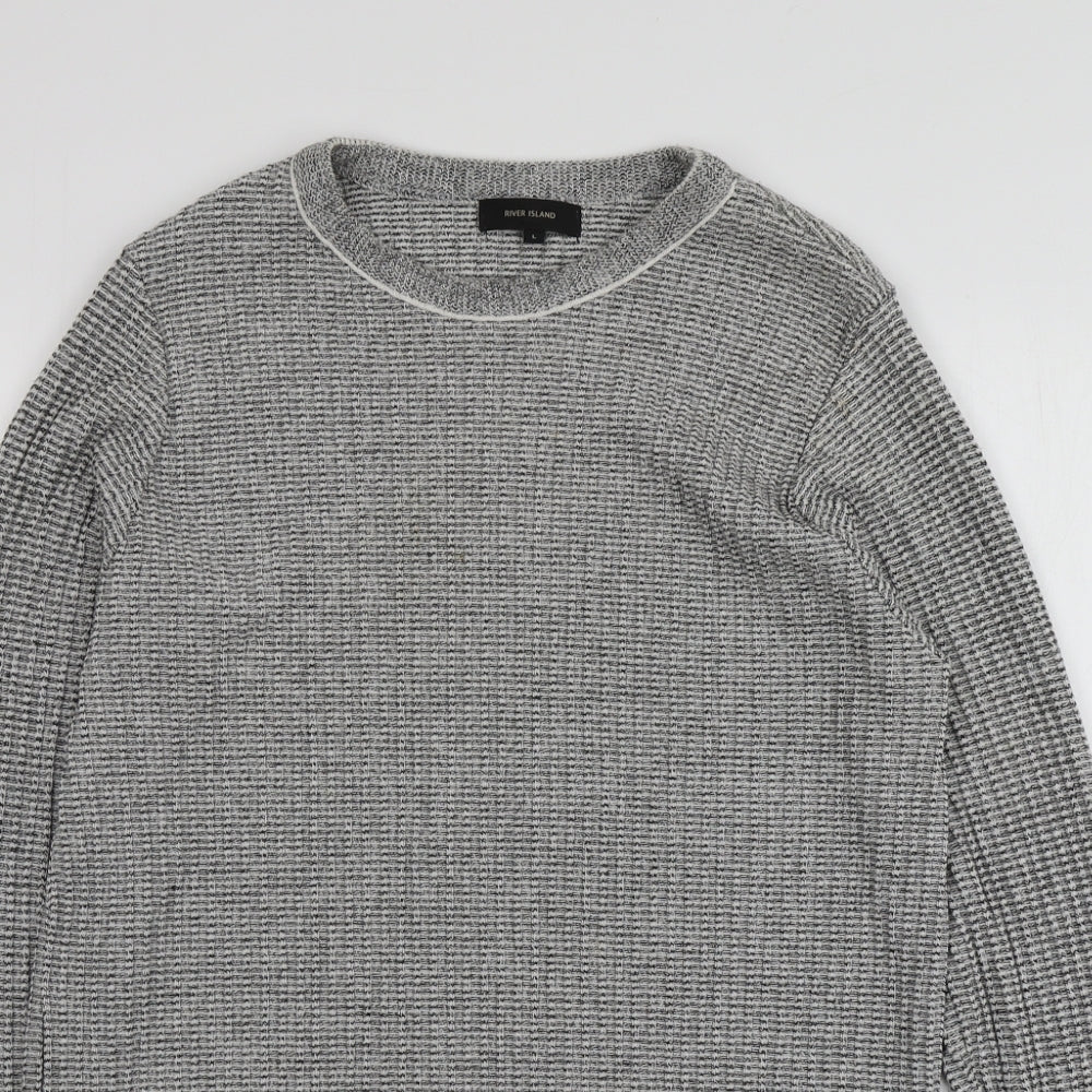 River Island Mens Grey Round Neck  Acrylic Pullover Jumper Size L