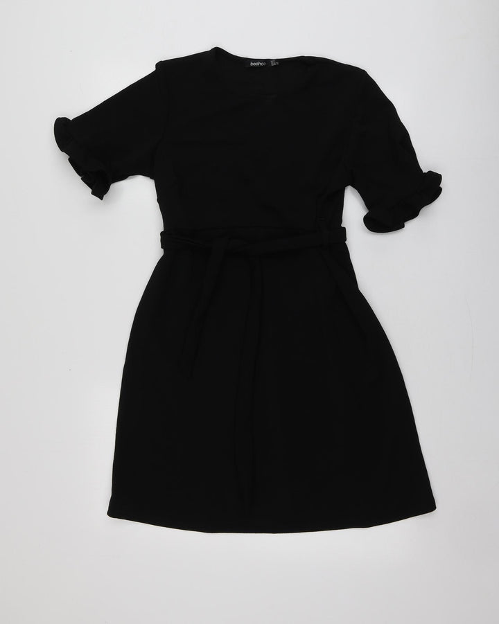 Boohoo Womens Black Polyester Trapeze & Swing Size 12 Round Neck