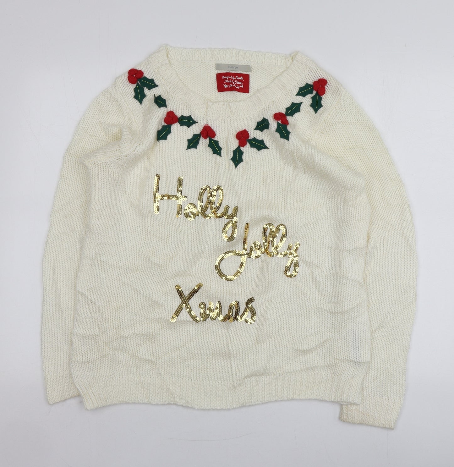 George Womens Ivory Round Neck Geometric Acrylic Pullover Jumper Size 14   - Santa Jumper