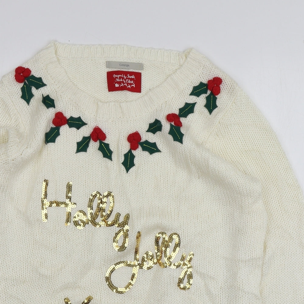 George Womens Ivory Round Neck Geometric Acrylic Pullover Jumper Size 14   - Santa Jumper