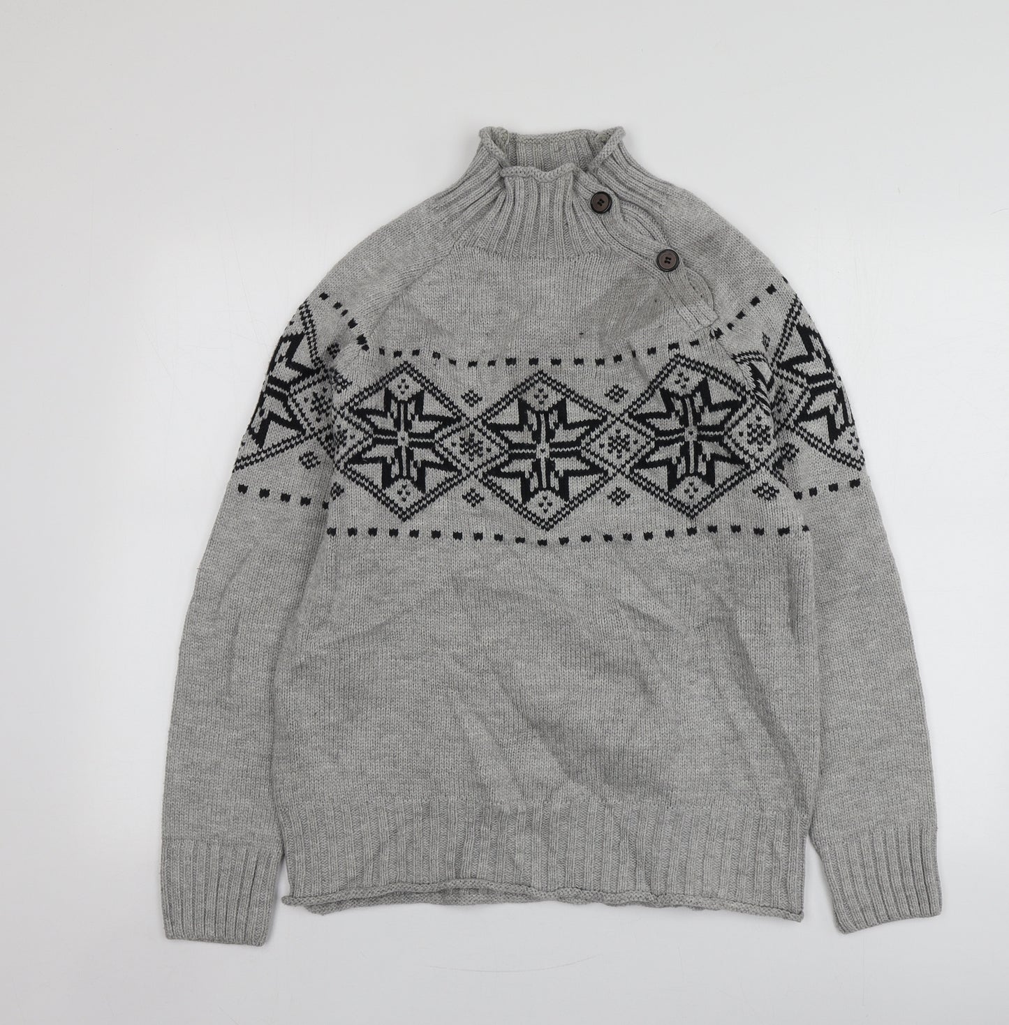 Lure-2 Mens Grey High Neck Geometric Acrylic Pullover Jumper Size XL