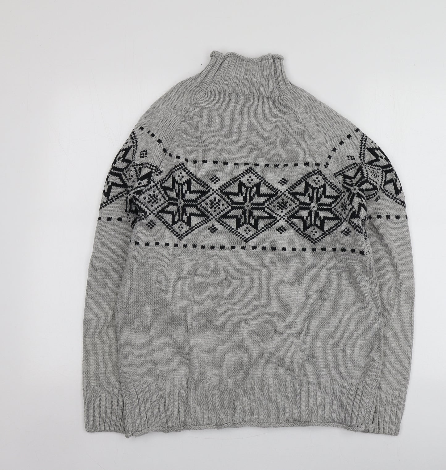 Lure-2 Mens Grey High Neck Geometric Acrylic Pullover Jumper Size XL