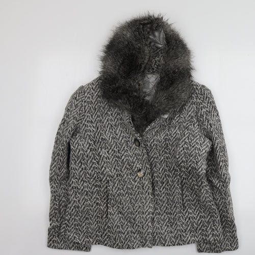 Per Una Womens Grey Geometric  Overcoat Coat Size 16