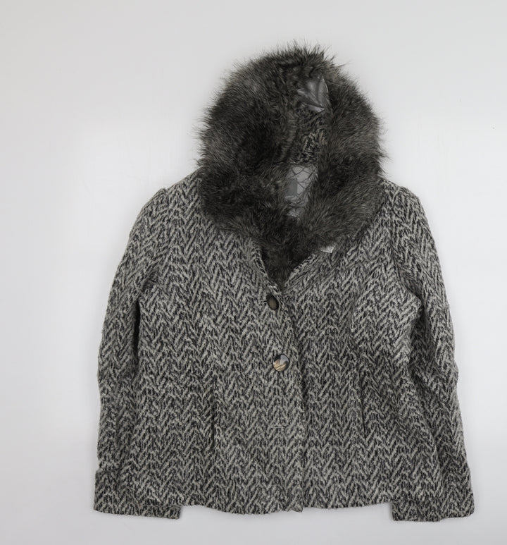 Per Una Womens Grey Geometric  Overcoat Coat Size 16