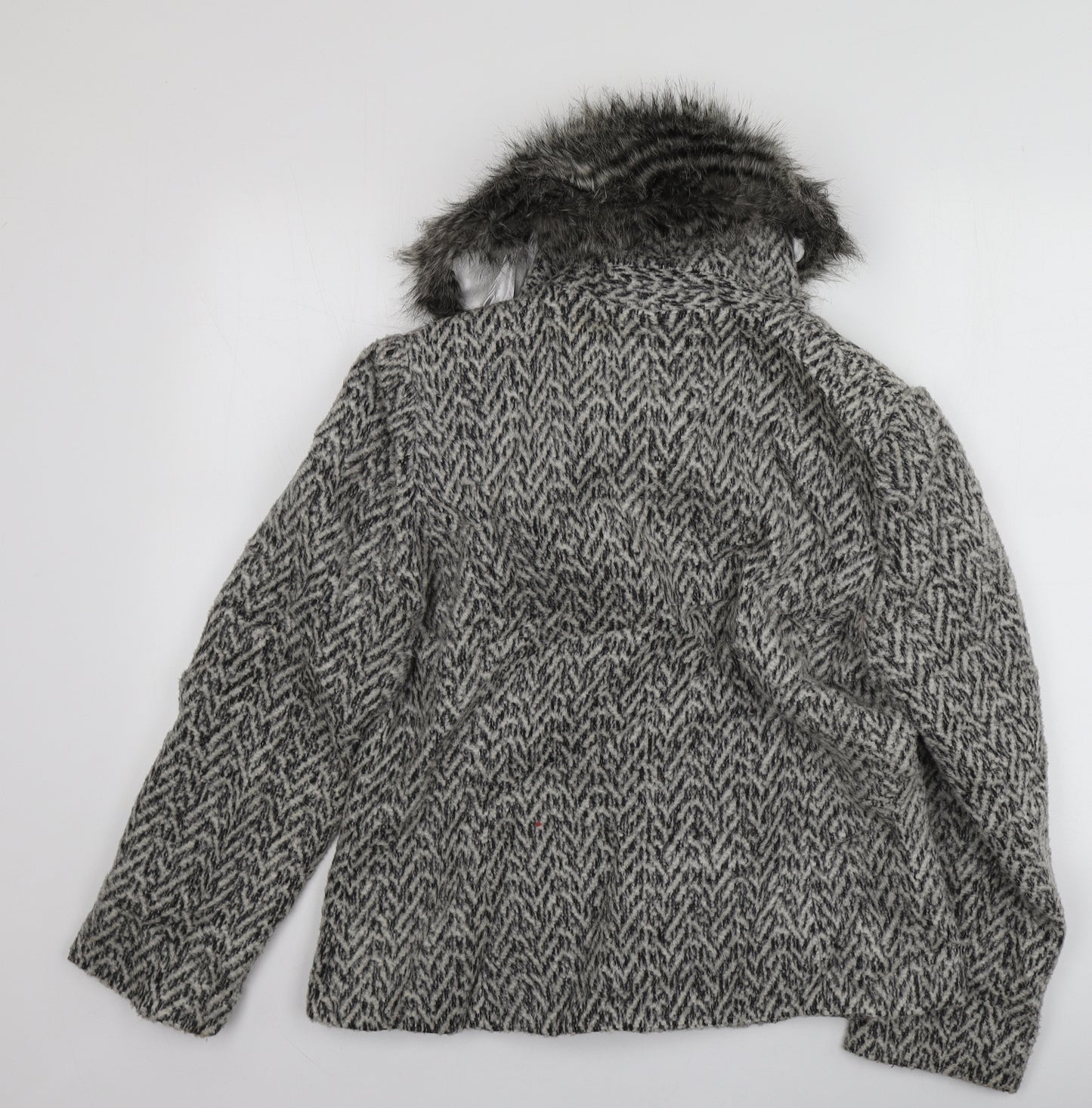 Per Una Womens Grey Geometric  Overcoat Coat Size 16