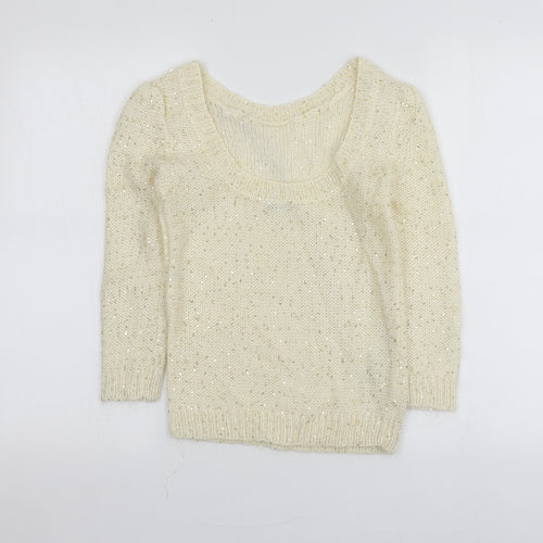 Kookai Womens Ivory Round Neck  Acrylic Pullover Jumper Size XS