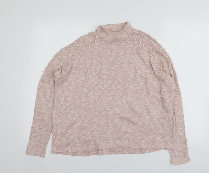 H&M Womens Pink High Neck Polyester Pullover Jumper Size S